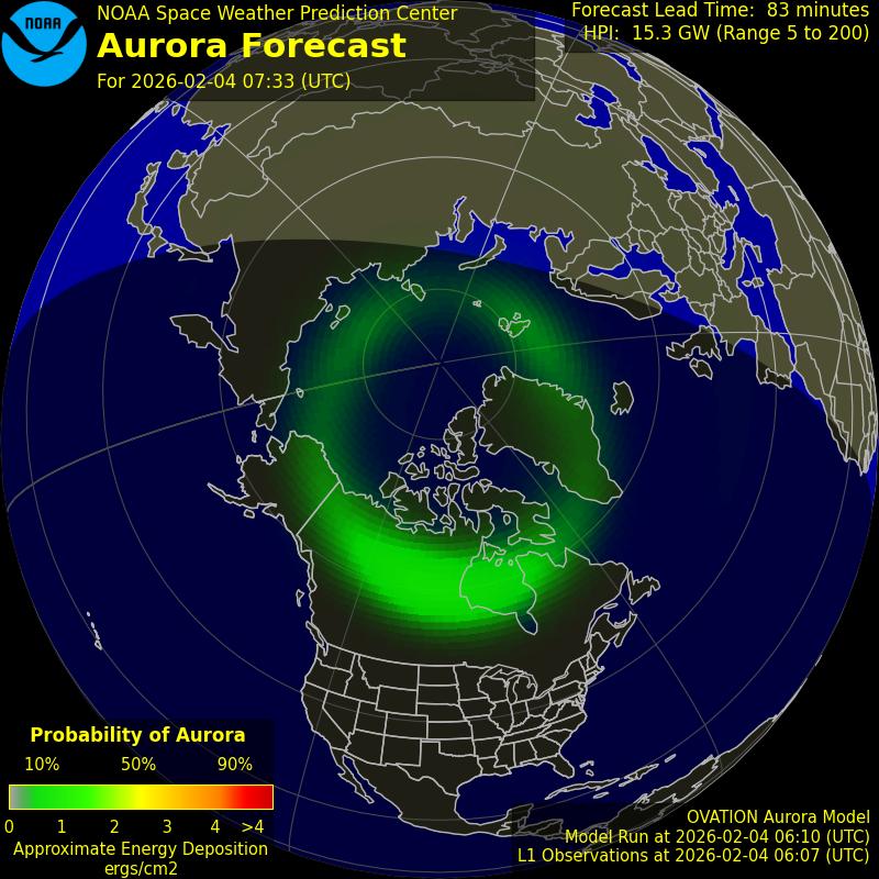 Aurora forecast - northern hemisphere